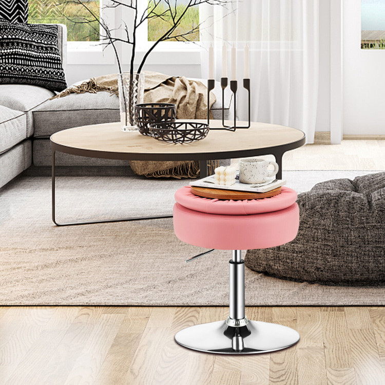 Adjustable 360° Swivel Storage Vanity Stool with Removable Tray-PinkCostway Gallery View 6 of 10